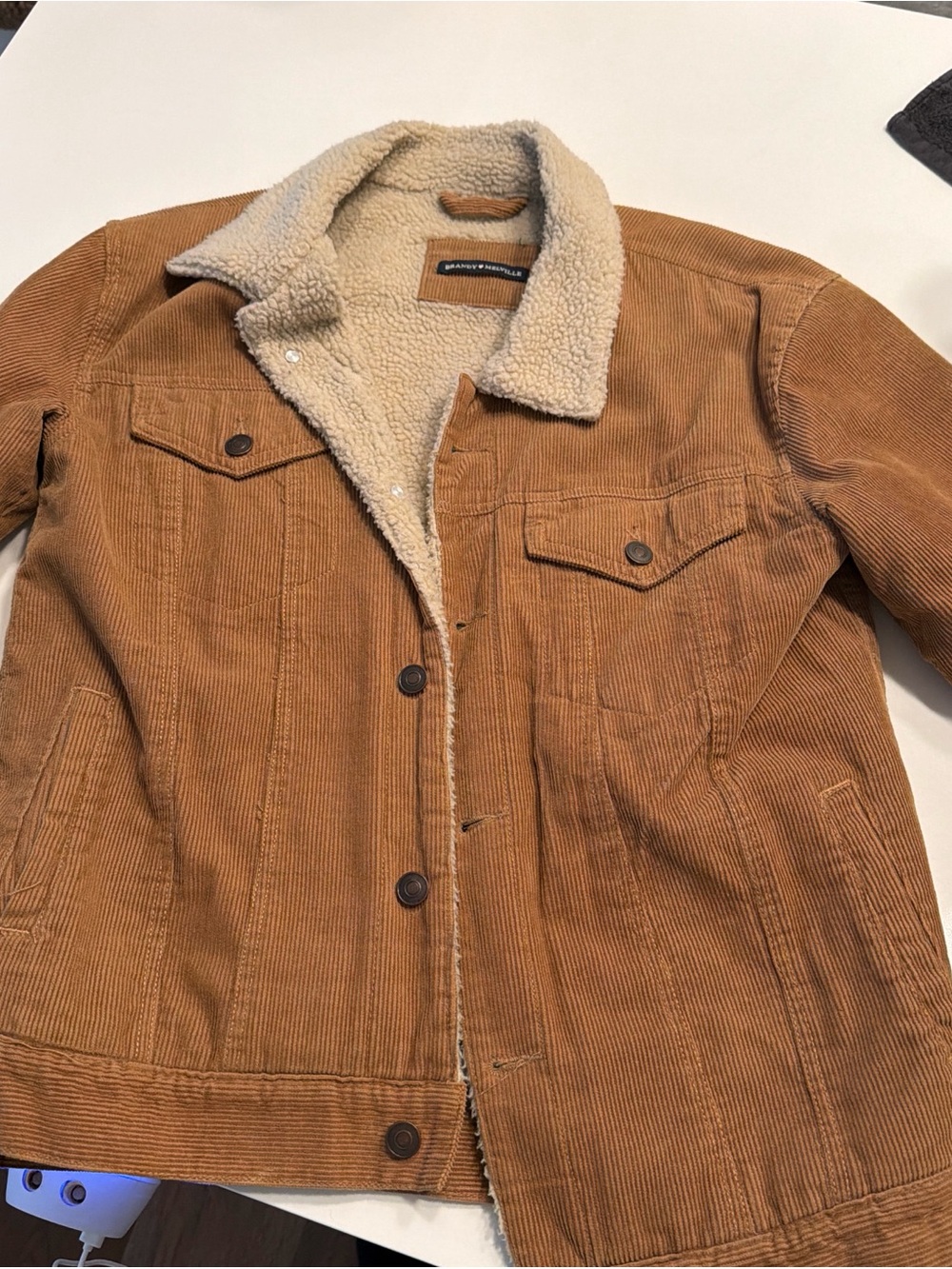 Brandy Melville Tan Corduroy Sherpa-Lined Bomber Jacket